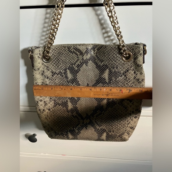 Michael Kors Green/Black Python Embossed Suede Chain Tote Purse - Picture 8 of 8